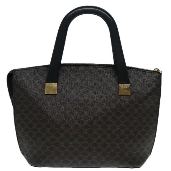 CELINE Macadam Canvas Hand Bag Pvc Leather Black Gold - Picture 3 of 13